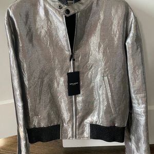New With Tag , Saint Laurent silver bomber jacket size 50 /medium .